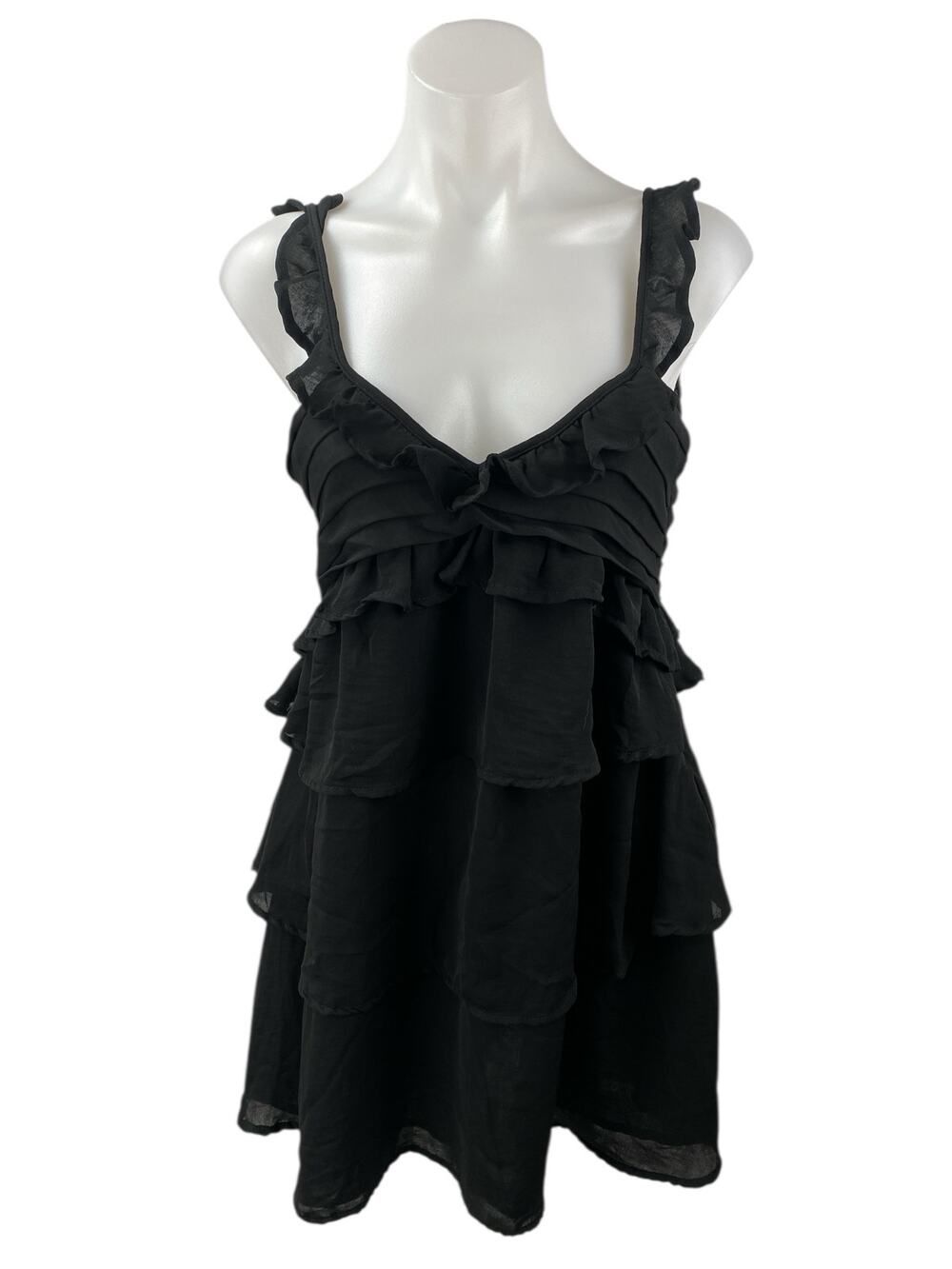 NEW Mango MNG Veronike Black Tiered Ruffle Sleeveless Cami Mini A-Line Dress M